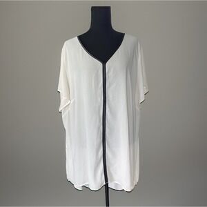 Lane Bryant Sheer White Blouse Plus Size 26 28 4XL V Neck Elegant Minimalist‎